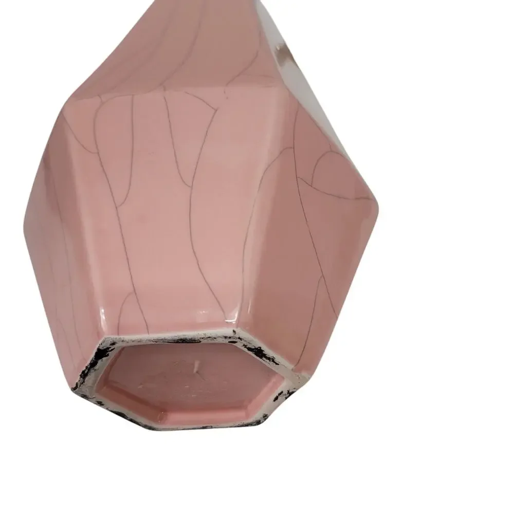 Vintage Crackle Pink Vase Hexagonal Gray Vein Porcelain Ceramic Tapered six Side - Picture 9 of 9